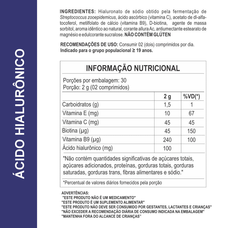 Suplemento Ácido Hialurônico 1000mg 60 Comprimidos Daily Nutrition