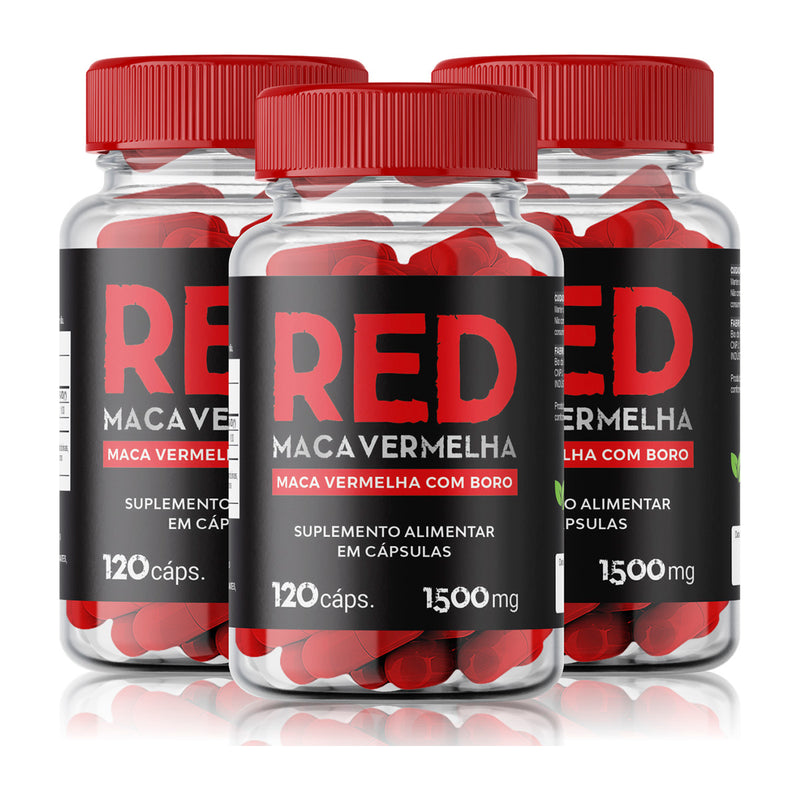 3 Suplementos Red Maca Vermelha com Boro 1500mg 120 Cápsulas!