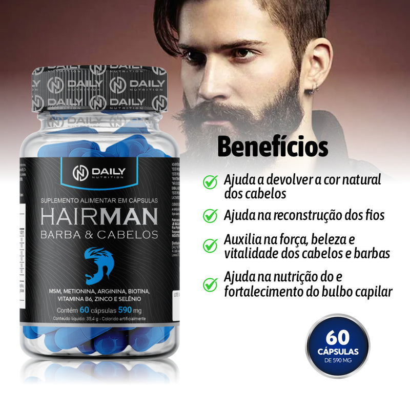 Suplemento Hairman Barba e Cabelos 590mg 60 Cápsulas Daily Nutrition