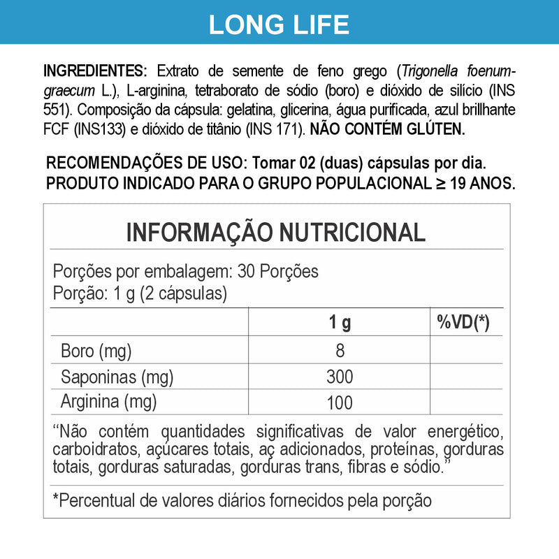 Suplemento Long Life For Men 500mg 60 Cápsulas