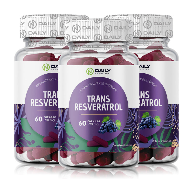 3x Suplementos Trans Resveratrol 590mg 60 Cápsulas Daily Nutrition