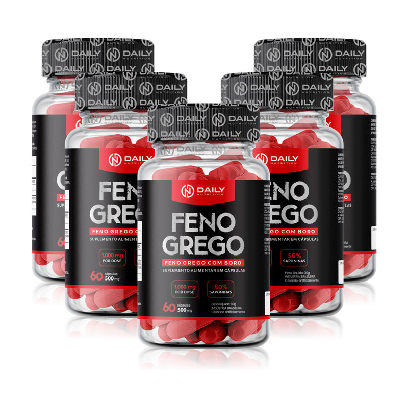 5x Suplementos Feno Grego c/ Boro 500mg 60 Cápsulas Daily Nutrition