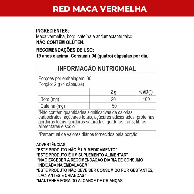 Suplemento Red Maca Vermelha com Boro 1500mg 120 Cápsulas!