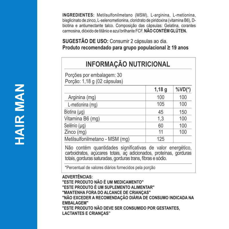 Suplemento Hairman Barba e Cabelos 590mg 60 Cápsulas Daily Nutrition