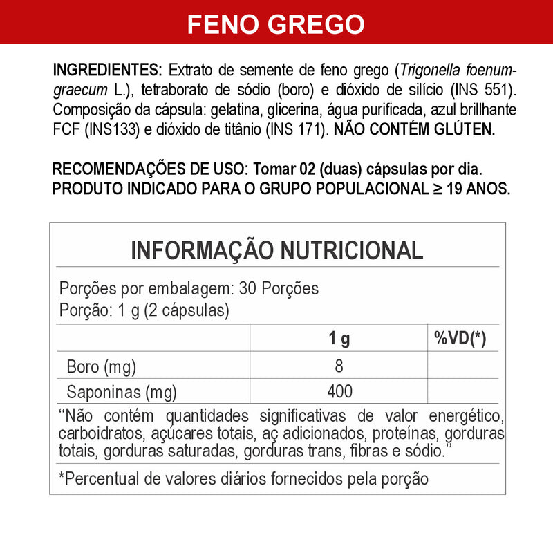 2x Suplementos Feno Grego c/ Boro 500mg 60 Cápsulas Daily Nutrition
