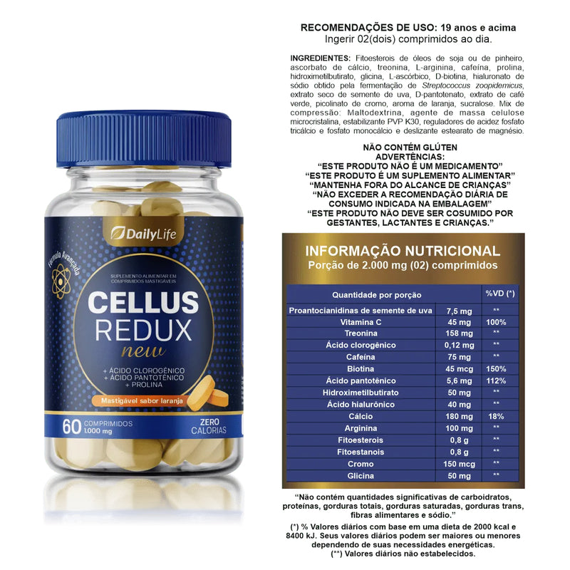 *OFERTA IMPERDIVEL*   compre 2 e leve 3 Cellus Redux 60 Comprimidos Mastigáveis de 1000mg