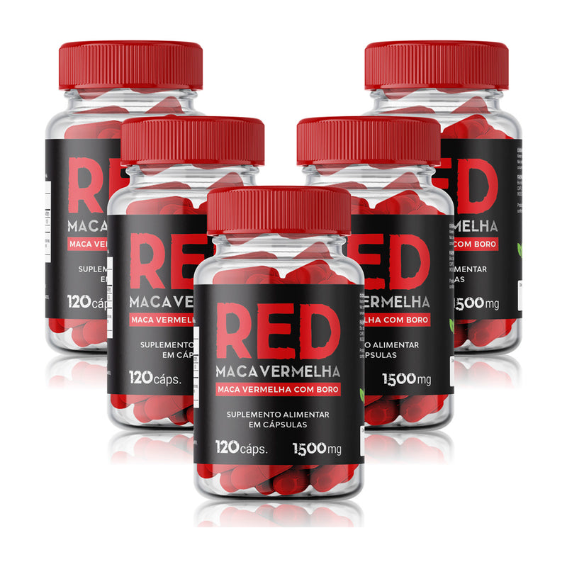 5 Suplementos Red Maca Vermelha com Boro 1500mg 120 Cápsulas!